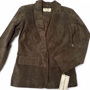 🆕✨ Vintage Fitted Leather Blazer Jacket 💚 Olive Green | NWT | Timeless LUXE